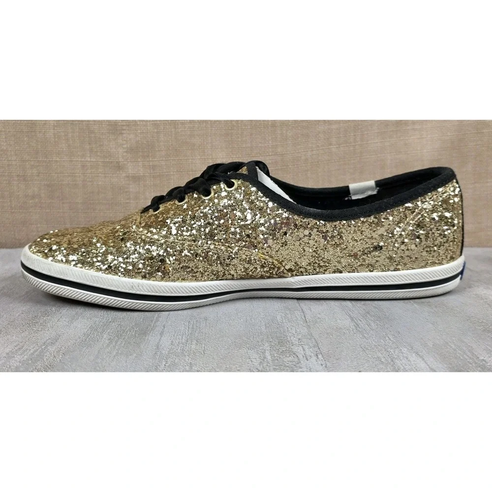 Keds x Kate Spade New York Lace Up Sneakers Sparkle Glitter Gold Womens Size 8.5